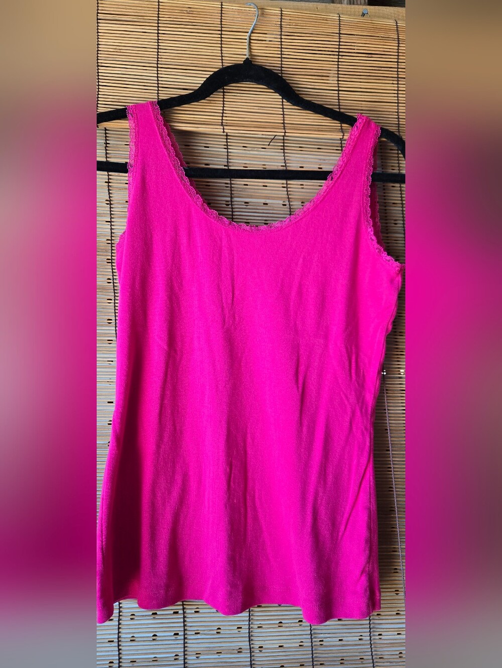St. John's Bay Pink Lace Trim Tank Top Women's Small 100% Cotton Sleeveless Cami